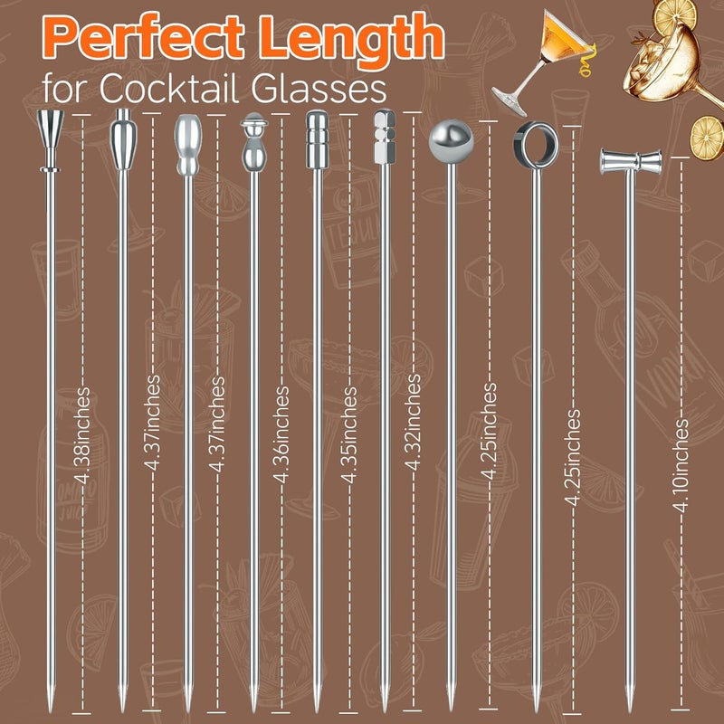 Krttwwx 9 Pcs Metal Martini Cocktail Picks, 4.1Inches Olive Skewers Stainless Steel, Martini Garnish Sticks Reusable, Metal Toothpicks for Drinks, Appetizers, Bar Accessories Supplies for Bartenders -Sliver - Image 4